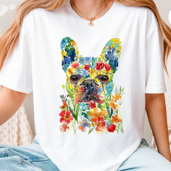 white floral french bulldog graphic tee